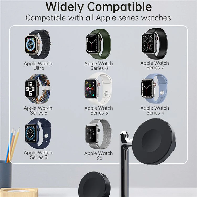 V19A 2-in-1 Magnetic Wireless Charger for Apple Watch Ultra / Series 8 7 SE 6 5 4 3 2 / Watch Nike , Desk Foldable Watch Charging Station - Image 6