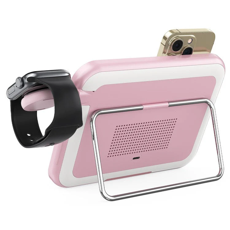 V22 3-in-1 Compatible with MagSafe Wireless Charger with LED Makeup Mirror and Night Light - Pink - Image 2