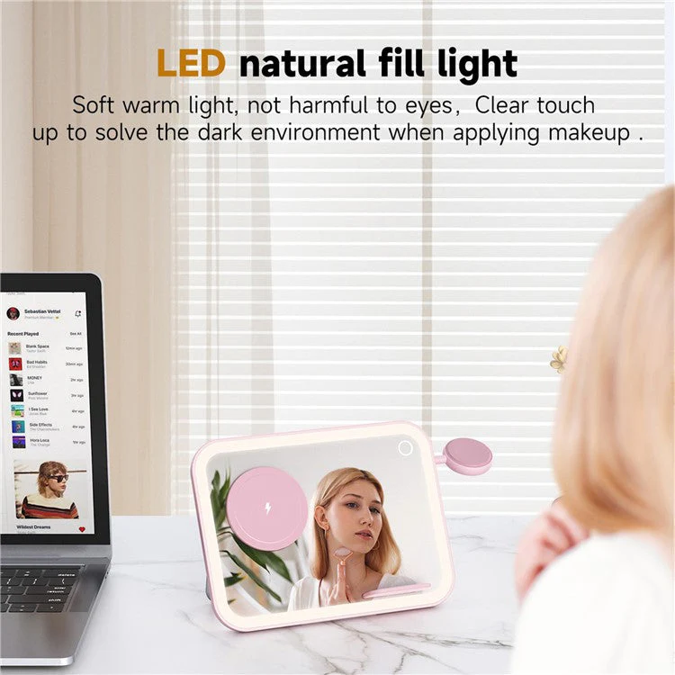 V22 3-in-1 Compatible with MagSafe Wireless Charger with LED Makeup Mirror and Night Light - Pink - Image 4