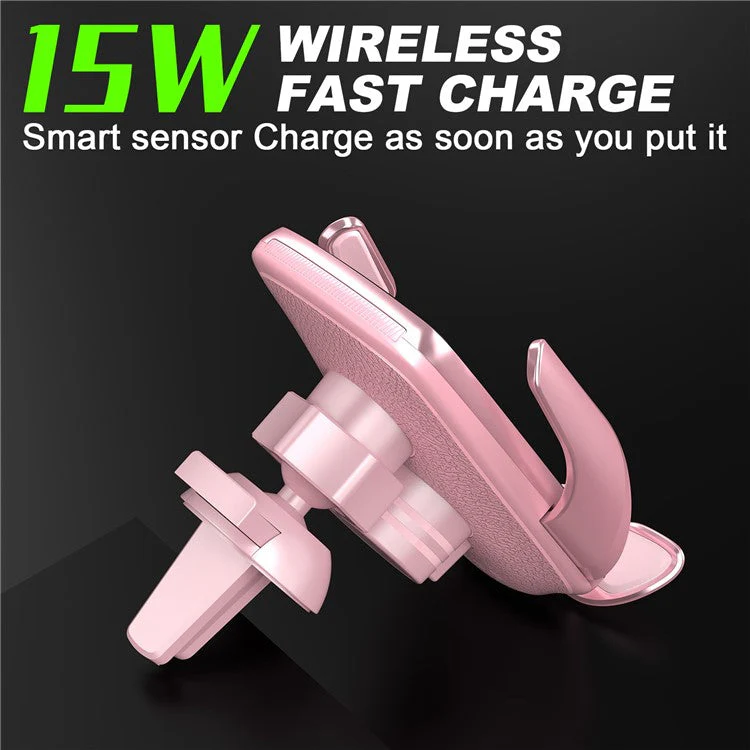 V56 Wireless Car Charger Mount Infrared Induction Auto Clamping Air Vent Wireless Charger Phone Holder with Aromatherapy Function for Traveling Navigation - Pink - Image 4