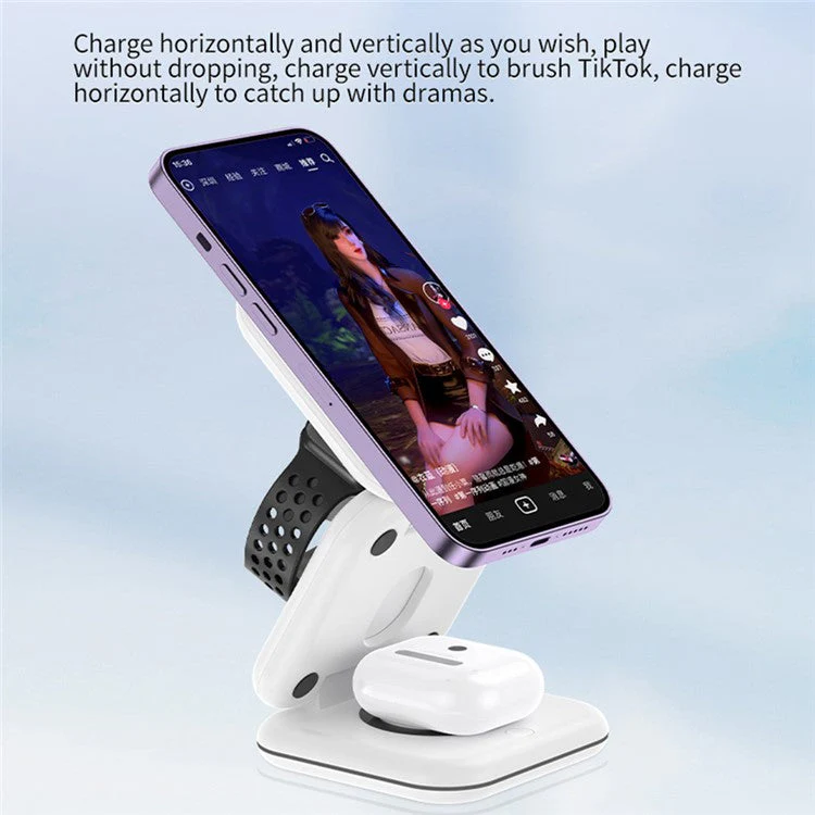 W02 3 in 1 Foldable Magnetic Wireless Charger Dock Travel Wireless Charging Station Pad - Image 3