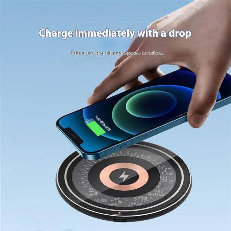 W102 Aluminum Alloy Wireless Charger Qi-Standard 15W Wireless Charging Pad with Light for Cell Phones - Silver - Image 2
