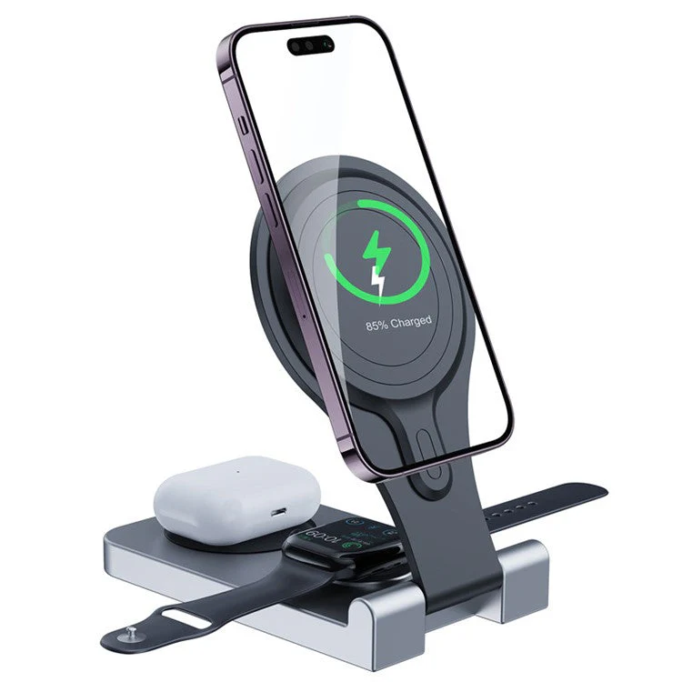 W13 3-in-1 Magnetic Wireless Charger Portable Folding Charging Station for iPhone 12 / 13 / 14 / 15 Series, AirPods, iWatch - Image 2