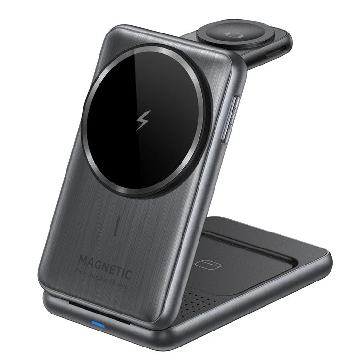 W93 Aluminum Alloy Magnetic Foldable 3 in 1 Wireless Charger Stand for iPhone / Apple Watch / AirPods
