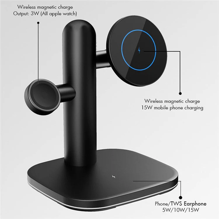 W98 Compatible with MagSafe 15W Wireless Charger Stand with Light for Apple Watch AirPods iPhone - Black - Image 3