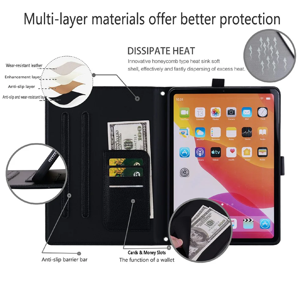 Wallet Case for Lenovo Xiaoxin Pad 2025 / Tab K11 Gen 2 / M11 Leather Stand Table Cover with Stylus Holder, 3D Effect Cat Pattern - Black - Image 2
