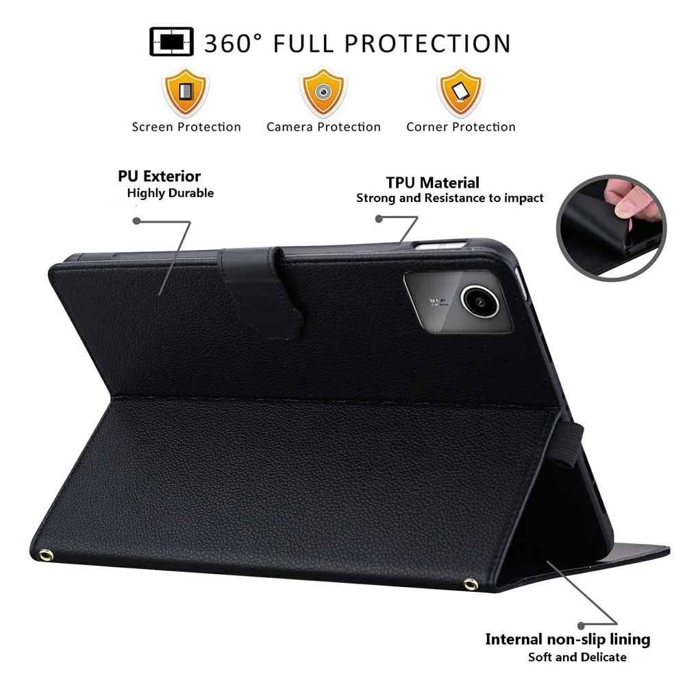 Wallet Case for Lenovo Xiaoxin Pad 2025 / Tab K11 Gen 2 / M11 Leather Stand Table Cover with Stylus Holder, 3D Effect Cat Pattern - Black - Image 4