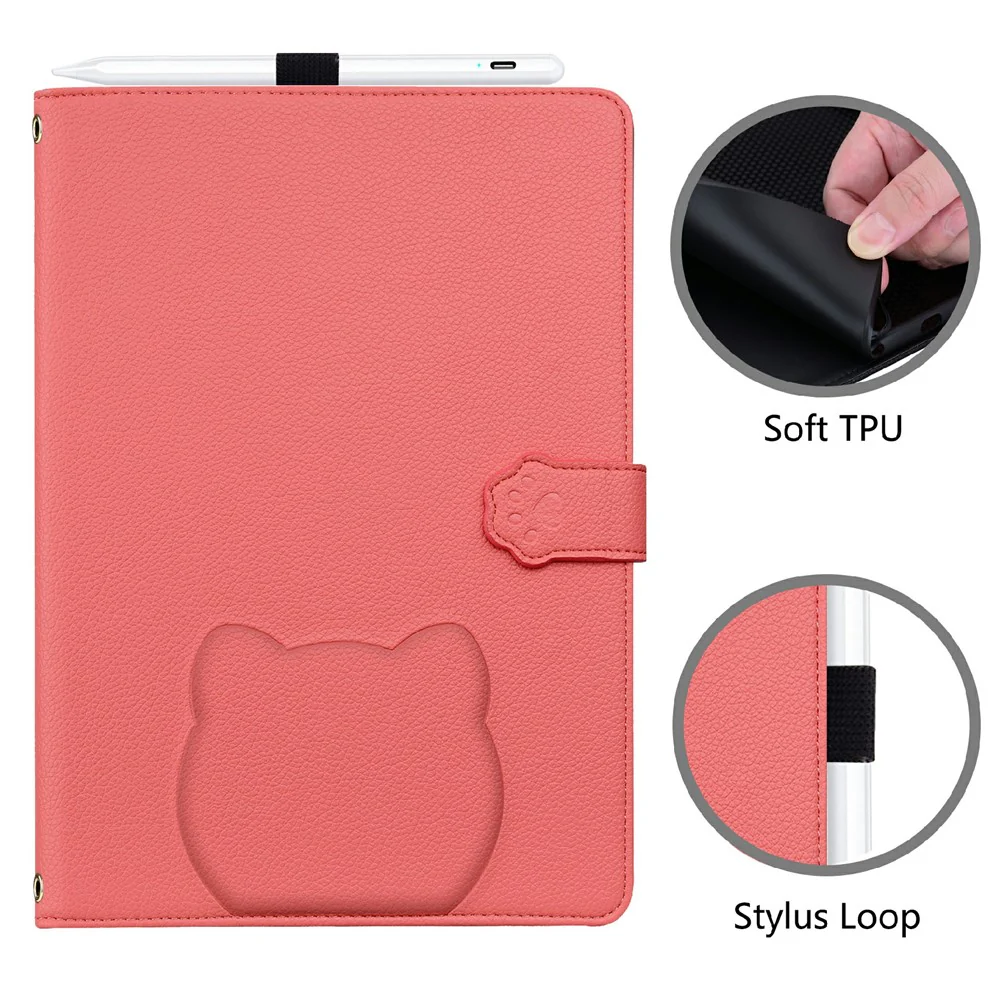 Wallet Case for Lenovo Xiaoxin Pad 2025 / Tab K11 Gen 2 / M11 Leather Stand Table Cover with Stylus Holder, 3D Effect Cat Pattern - Watermelon Red - Image 6