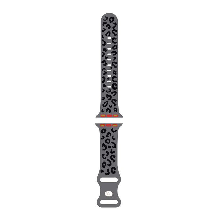 Watch Band for Apple Watch Series 10 42mm / 9 8 7 41mm / SE (2023) SE (2022) SE 6 5 4 40mm / 3 2 1 38mm Leopard Silicone Watch Strap - Coal Black   Black