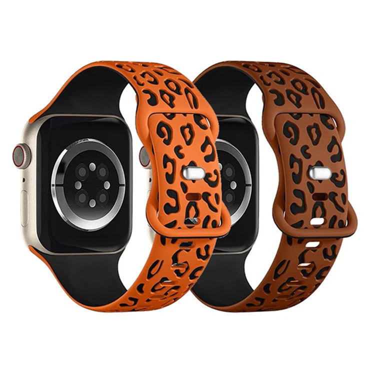Watch Band for Apple Watch Series 10 42mm / 9 8 7 41mm / SE (2023) SE (2022) SE 6 5 4 40mm / 3 2 1 38mm Leopard Silicone Watch Strap - Starlight Milk Tea - Image 3