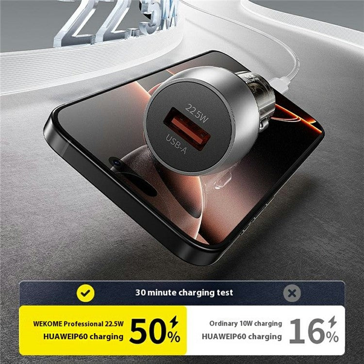 WEKOME WP-C57 Car Charger 22.5W Single USB-A Port Fast Charging Aluminum Alloy Transparent Adapter - Silver - Image 3
