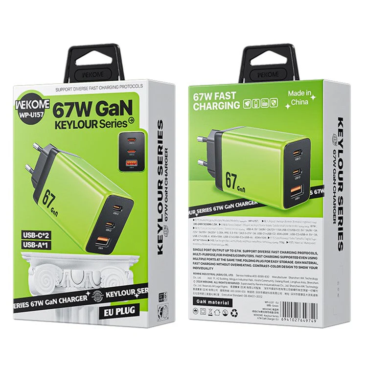 WEKOME WP-U157 67W GaN Charger Phone Fast Charging Adapter - EU Plug - Green - Image 5