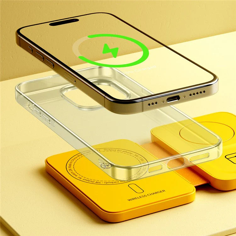 WEKOME WP-U172 Magnetic 3-in-1 15W Wireless Charging Holder Phone Earphone Watch Charger with Mirror - Yellow - Image 8