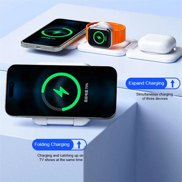 WEKOME WP-U174 3-in-1 15W Foldable Wireless Charger Phone Watch Earphone Charging Dock - Black - Image 5