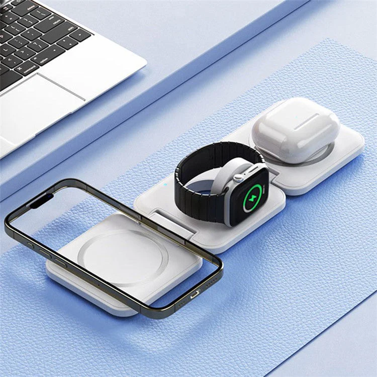 WEKOME WP-U174 3-in-1 15W Foldable Wireless Charger Phone Watch Earphone Charging Dock - White - Image 4