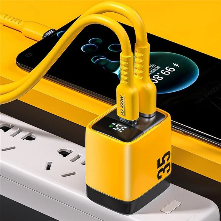 WEKOME WP-U25 35W GaN Charger Dual Port Fast Wall Charger Digital Display Adapter, UK Plug - Yellow - Image 2