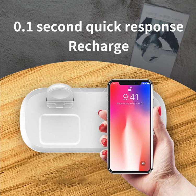 Wireless Charger for iPhone / AirPods / Apple Watch, Charging Station Stand 3-In-1 Charging Pad - White - Image 5