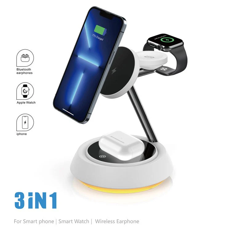 WIWU Wi-W002 For iPhone / Apple Watch / AirPods 3-in-1 Desktop Charging Stand 15W Magnetic Wireless Charger - Image 3