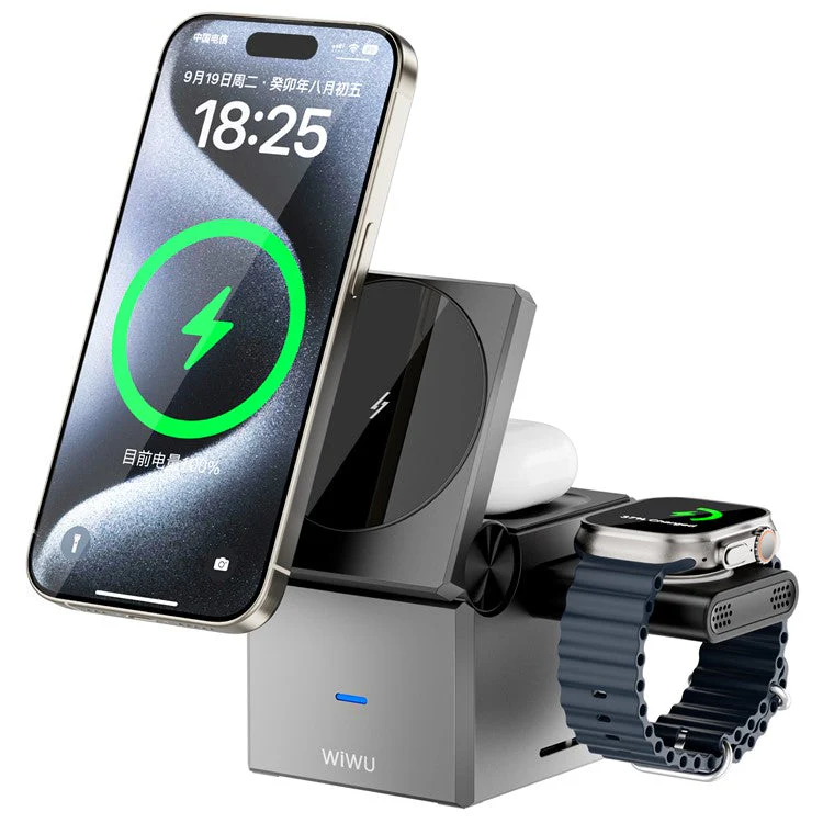 WIWU Wi-W030 For iPhone / Apple Watch / AirPods 3-in-1 Wireless Charging Stand Magnetic Wireless Charger - Image 2