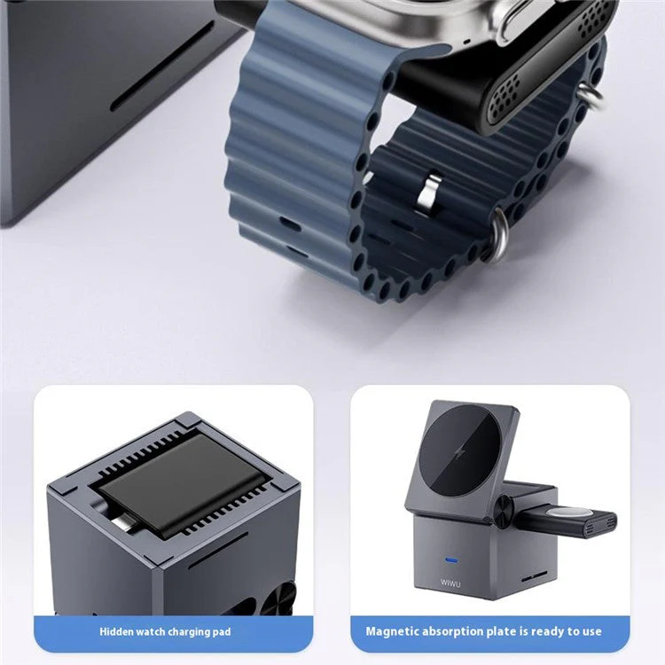 WIWU Wi-W030 For iPhone / Apple Watch / AirPods 3-in-1 Wireless Charging Stand Magnetic Wireless Charger - Image 6