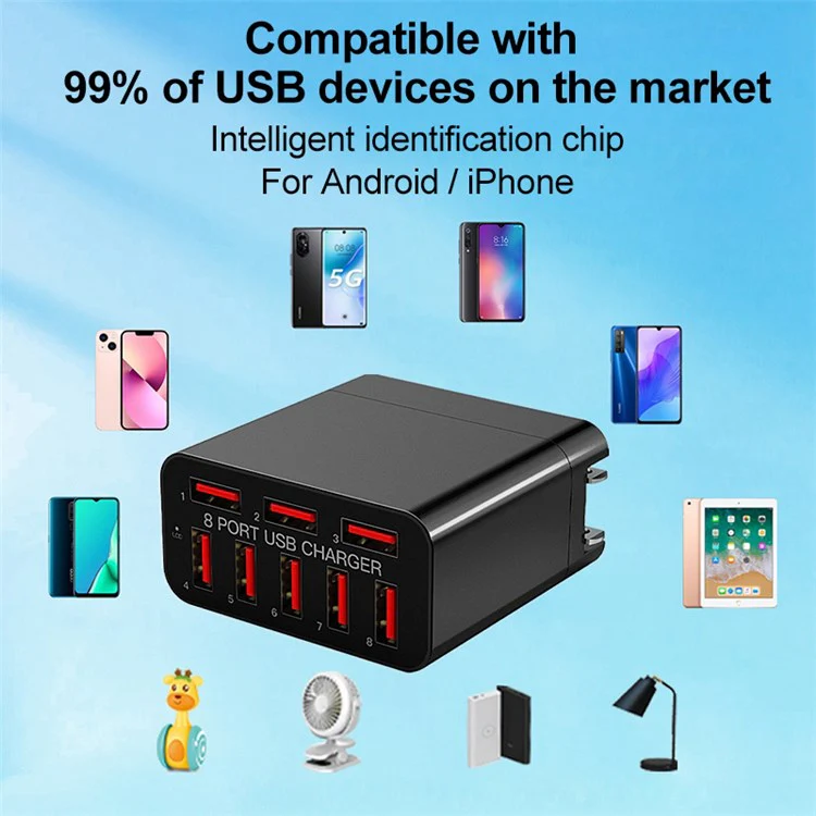 WLX-82 40W US Plug 8 Ports USB Charging Power Adapter Wall Charger for iPhone/Android Phone - Image 3
