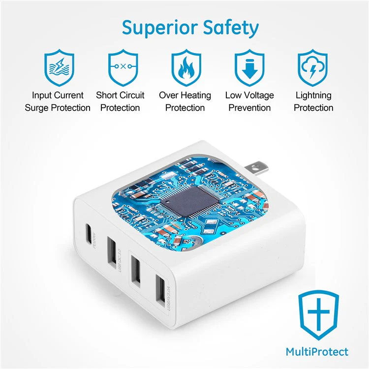 WLX-A6 PD20W+QC3.0 Multi-Port USB with PD Type-C Fast Charging Mobile Phone Power Adapter - US Plug - Image 4