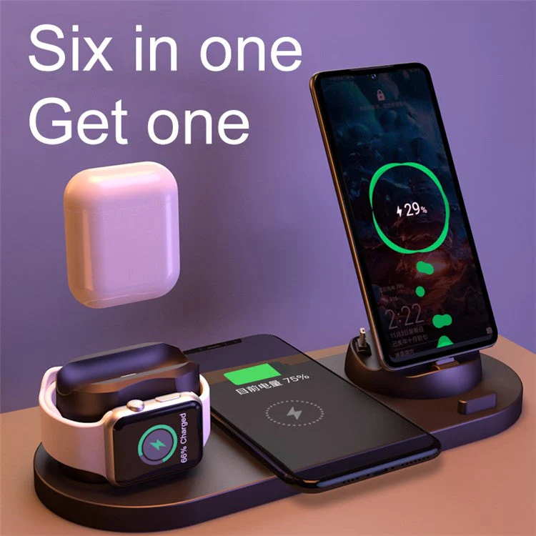 WS5 6 in 1 Wireless Multi-function Fast Charging Charger - Black - Image 2