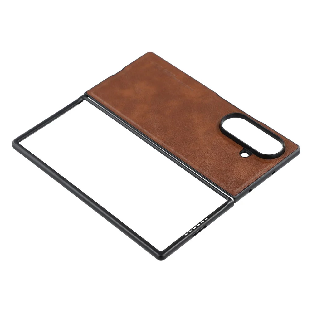 X-LEVEL Bojue-3 Series For Samsung Galaxy Z Fold7 5G Case Leather Coated PC+TPU Phone Back Cover - Brown - Image 4
