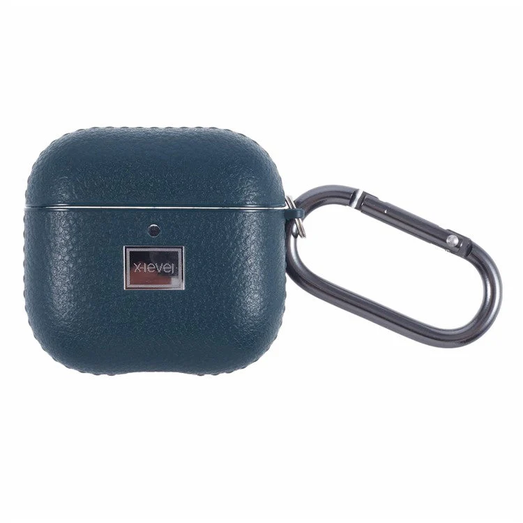 X-LEVEL For AirPods 4 Earphone Case Litchi Texture PU Leather TPU Cover with Carabiner - Green