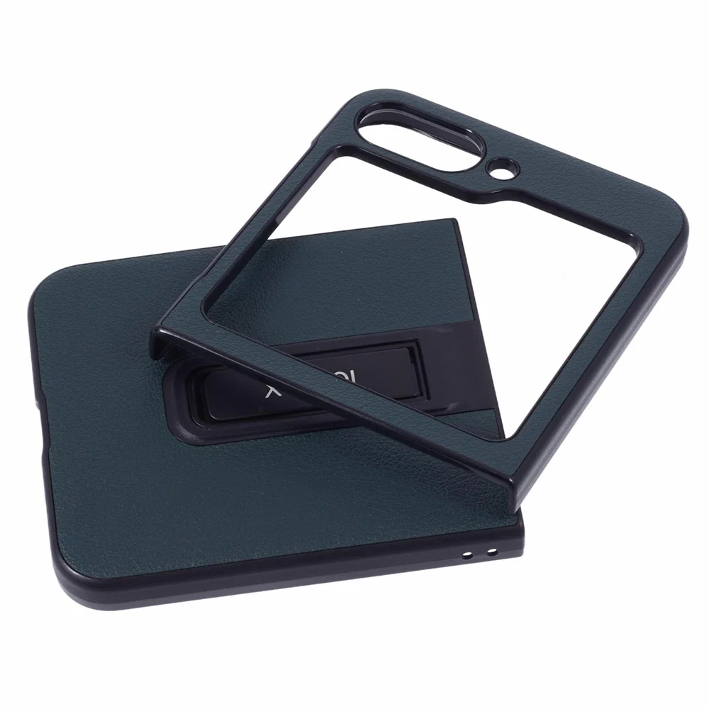 X-LEVEL For Samsung Galaxy Z Flip7 FE 5G / Z Flip6 5G Magnetic Kickstand Folding Phone Case PU Leather Coated PC Cover - Midnight Green - Image 6
