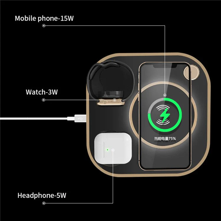 X3 15W Fast Charging 3-in-1 Wireless Charger for Mobile Phones, Watches, Headset Cordless Charging Pad (Basic Version) - White - Image 5