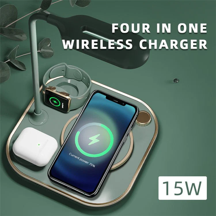 X3 Magnetic Wireless Charger for Mobile Phone Watch Headset 15W 3 in 1 Multi-Function Fast Charging Station - Green - Image 2