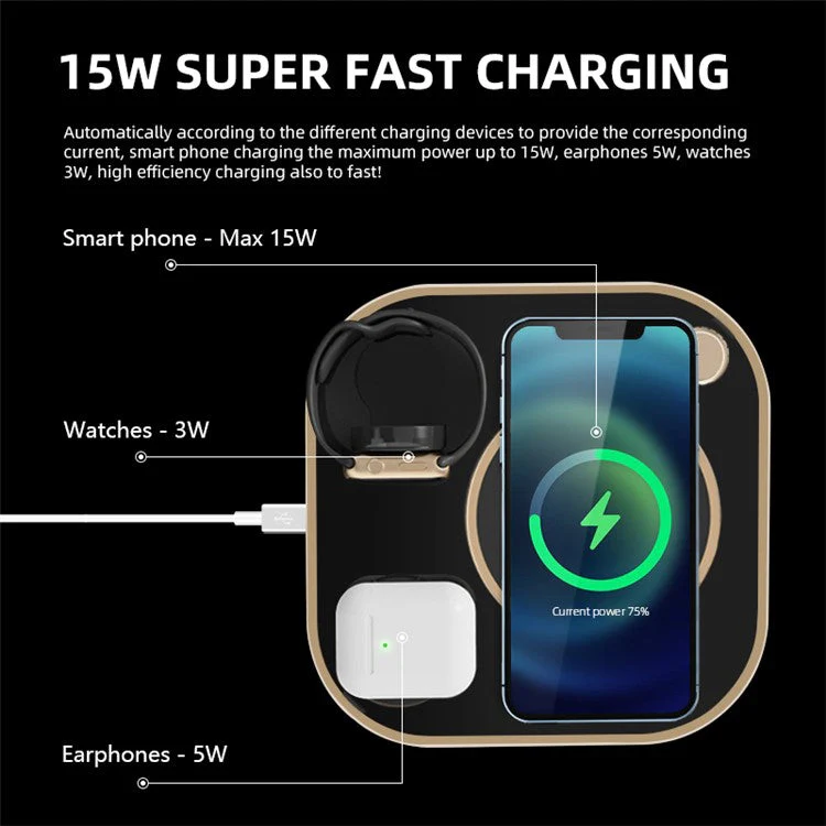 X3 Magnetic Wireless Charger for Mobile Phone Watch Headset 15W 3 in 1 Multi-Function Fast Charging Station - Green - Image 3