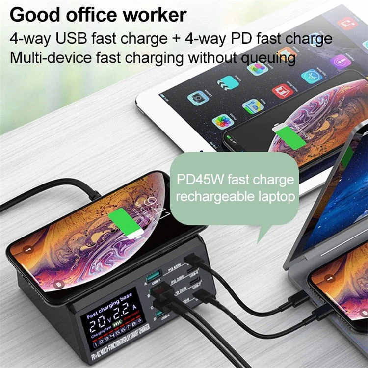 X9D 110W USB+PD Smart Multi-Port Charger + Wireless Charger for iPhone iPad AC100-240V Anti-Slip Charging Station - EU Plug - Image 4