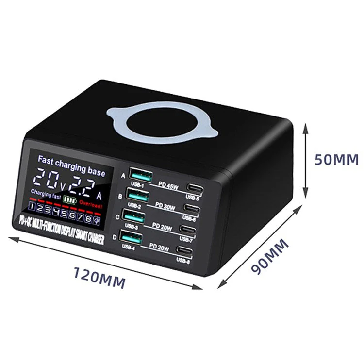 X9D 110W USB+PD Smart Multi-Port Charger + Wireless Charger for iPhone iPad AC100-240V Anti-Slip Charging Station - UK Plug - Image 7