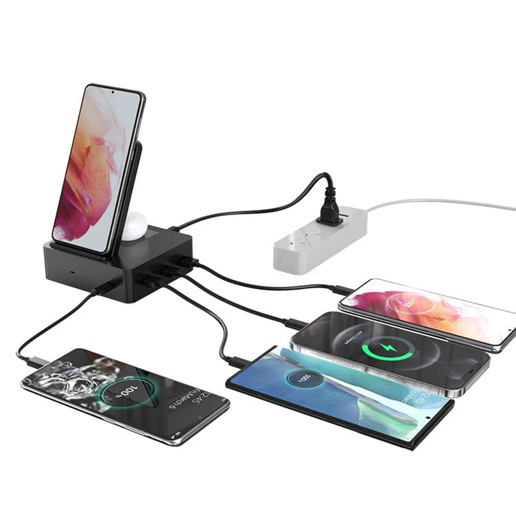 XDL-WA10 6 in 1 Wireless Charger Dock Station [with 3 USB Ports + 1 USB-C Port] for iPhone Samsung Huawei - EU Plug - Image 2