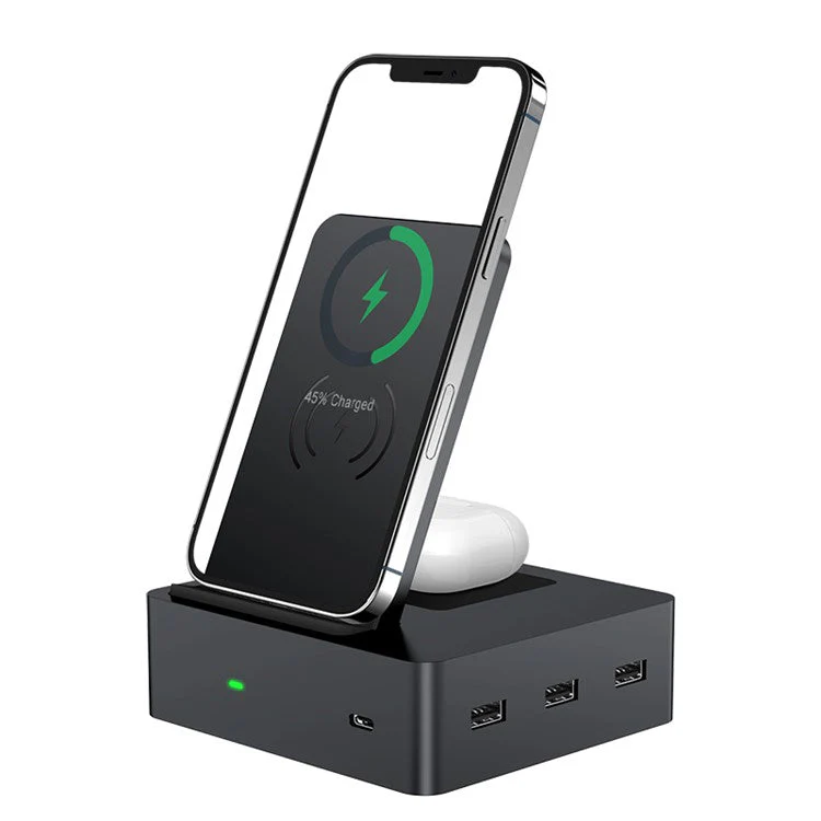 XDL-WA10 6 in 1 Wireless Charger Dock Station [with 3 USB Ports + 1 USB-C Port] for iPhone Samsung Huawei - EU Plug - Image 7
