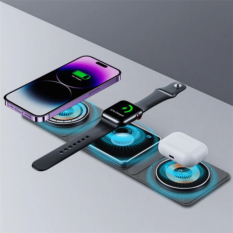 XH-X8 3-in-1 15W Wireless Charger for iPhone iWatch AirPods Charging Station Folding Slim Charging Pad - Image 2