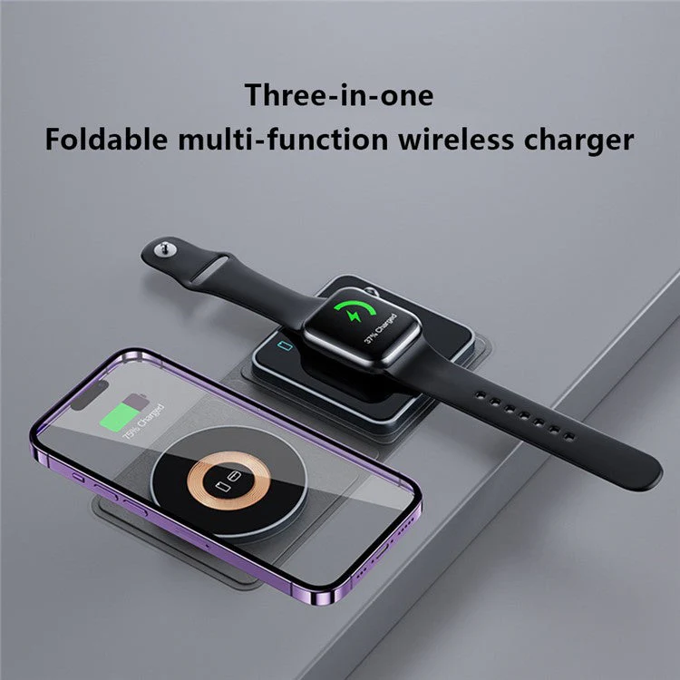 XH-X8C Cell Phone Magnetic Wireless Charger 3-in-1 15W Charging Pad, Tempered Glass Version, Without Stand - Image 6