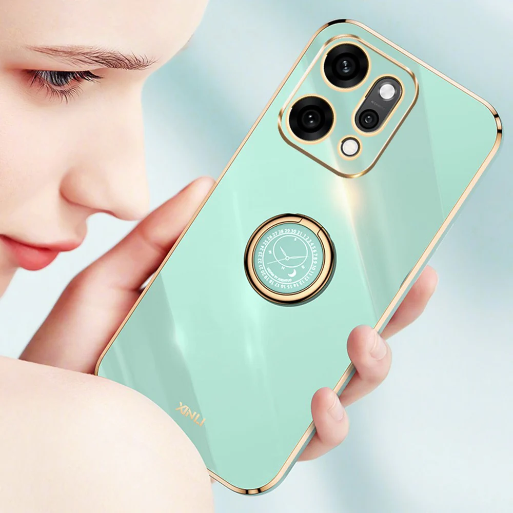 XINLI For Oppo Reno14 Pro 5G (Global) Case Ring Kickstand Electroplating TPU Phone Cover - Pink - Image 3