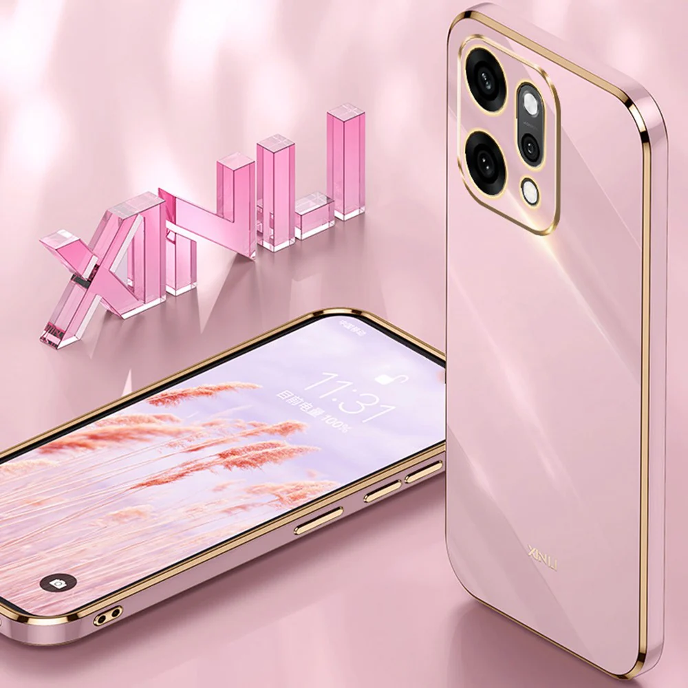XINLI For Oppo Reno14 Pro 5G (Global) Case TPU Phone Cover with Electroplating Frame - Pink - Image 2