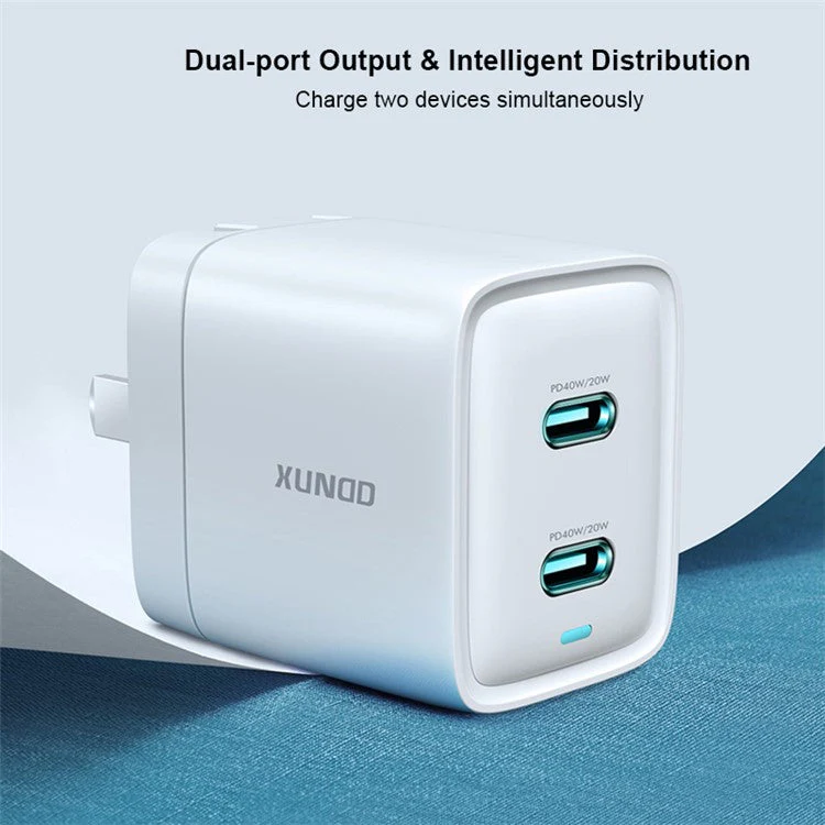 XUNDD XDCH-043 40W PD Fast Charging GaN Phone Charger Fireproof PC Dual Type-C Wall Charger - CN Plug - Image 6