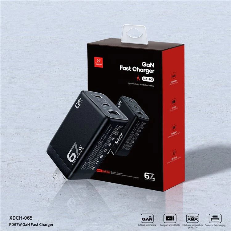 XUNDD XDCH-065 67W Fast Charging GaN Wall Charger USB-A+2xType-C Power Adapter - US Plug - Image 5