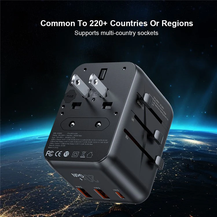 XUNDD XDCH-069 International Travel Power Adapter 20W 3-Port USB Wall Charger - Image 3