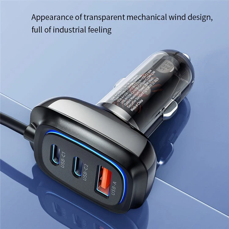 XUNDD XDCH-080 30W 3-Port Car Charger Adapter (2 USB-C + USB-A) Cigarette Lighter with Cable - Image 5