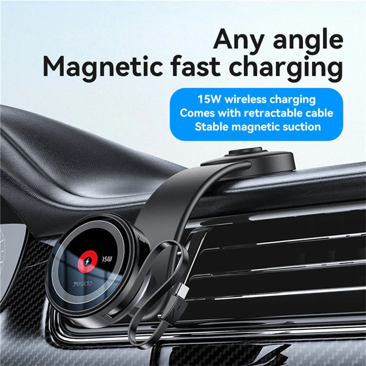 YESIDO C314 Retractable Magnetic Wireless Charger 15W Fast Charging 360° Rotatable Stand Flexible Suction Cup - Image 2