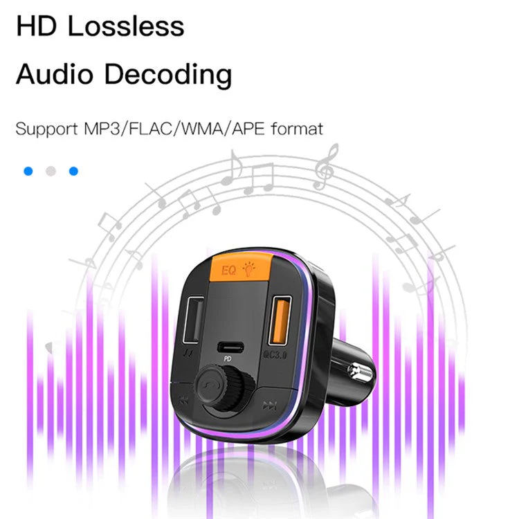 YESIDO Y45 Bluetooth 5.0 Wireless FM Transmitter PD + QC 3.0 Dual USB Car Charger with Colorful Light - Image 4