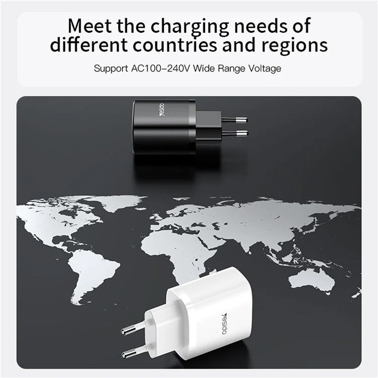 YESIDO YC47 20W EU Plug USB+Type-C Charging Adapter Wall Charger with Type-C to iP Cable - White - Image 5