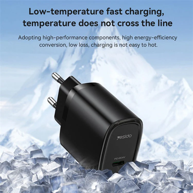 YESIDO YC57 EU Plug USB-C Charger 20W Powerport Compact High Speed Wall Charger - Black - Image 5