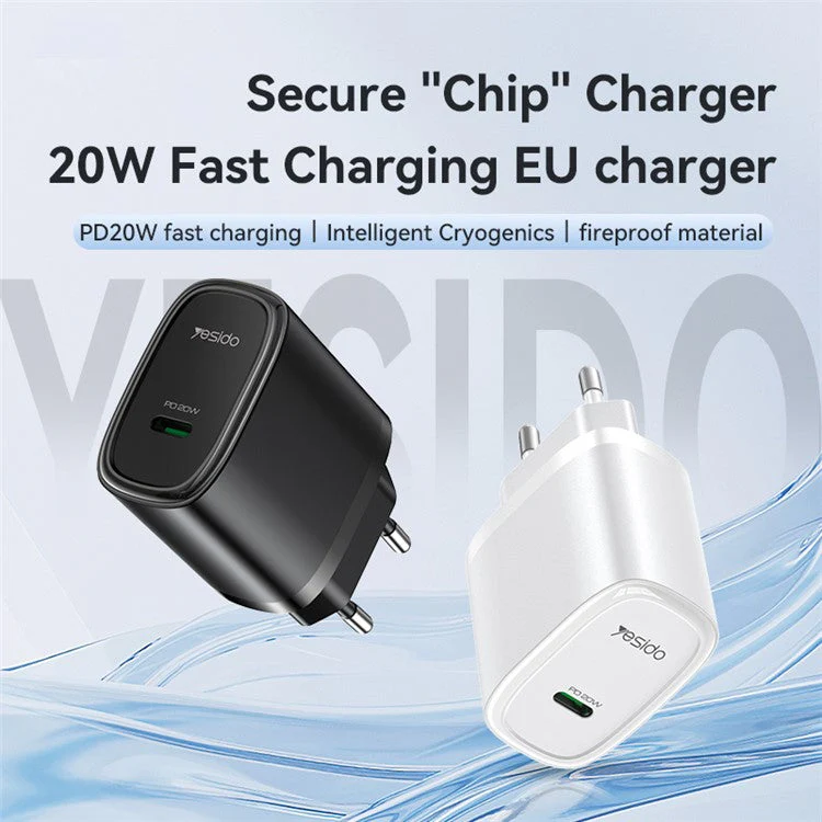 YESIDO YC57 EU Plug USB-C Charger 20W Powerport Compact High Speed Wall Charger - White - Image 8